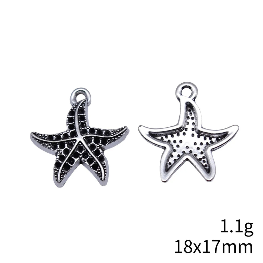 18x17mm 1.1g Antique Silver Zinc Alloy Starfish Charm Pendant for Rhinestone DIY Jewelry Making