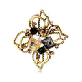 Vintage Baroque Floral Alloy Rhinestone Brooch With Twisted Gold Tone Petals, Elegant Lapel Pin Gift