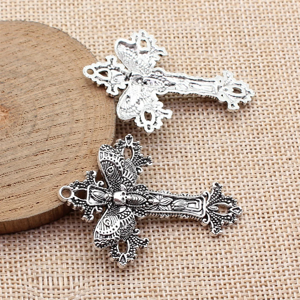 51x37mm 4g Antique Silver Zinc Alloy Skull Moth Cross Charm Pendant for Gothic DIY Necklace Making