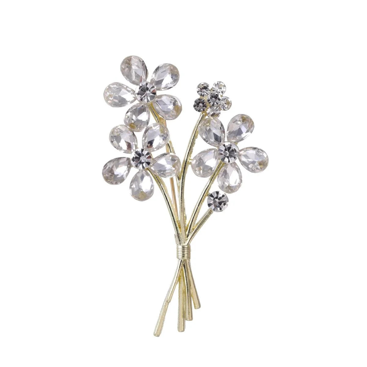 Luxury Rhinestone Crystal Flower Bouquet Brooch Elegant Alloy Lapel Pin Corsage Suit Accessory Gift