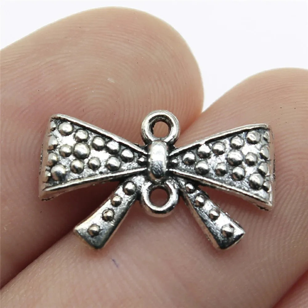 20x12mm 1.1g Antique Silver Finish Zinc Alloy Bowknot Butterfly Charm Pendant for Bracelet Necklace DIY Making