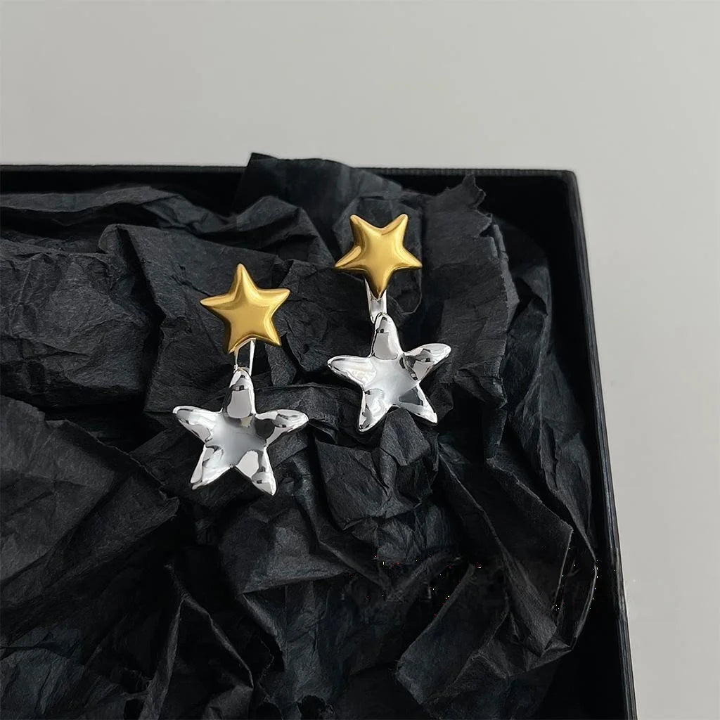 Two Way 14K Plated Copper Star Liquid Geometric Designer Drop Earrings