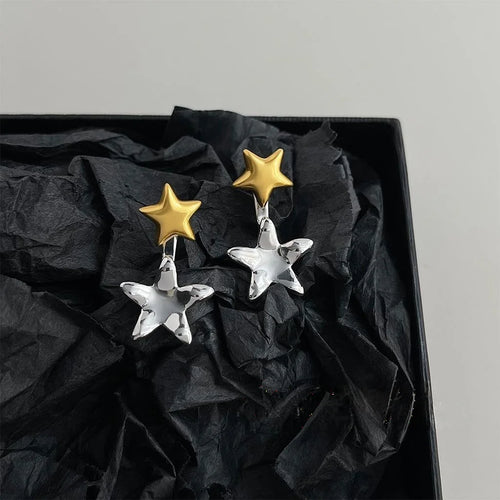 Two Way 14K Plated Copper Star Liquid Geometric Designer Drop Earrings