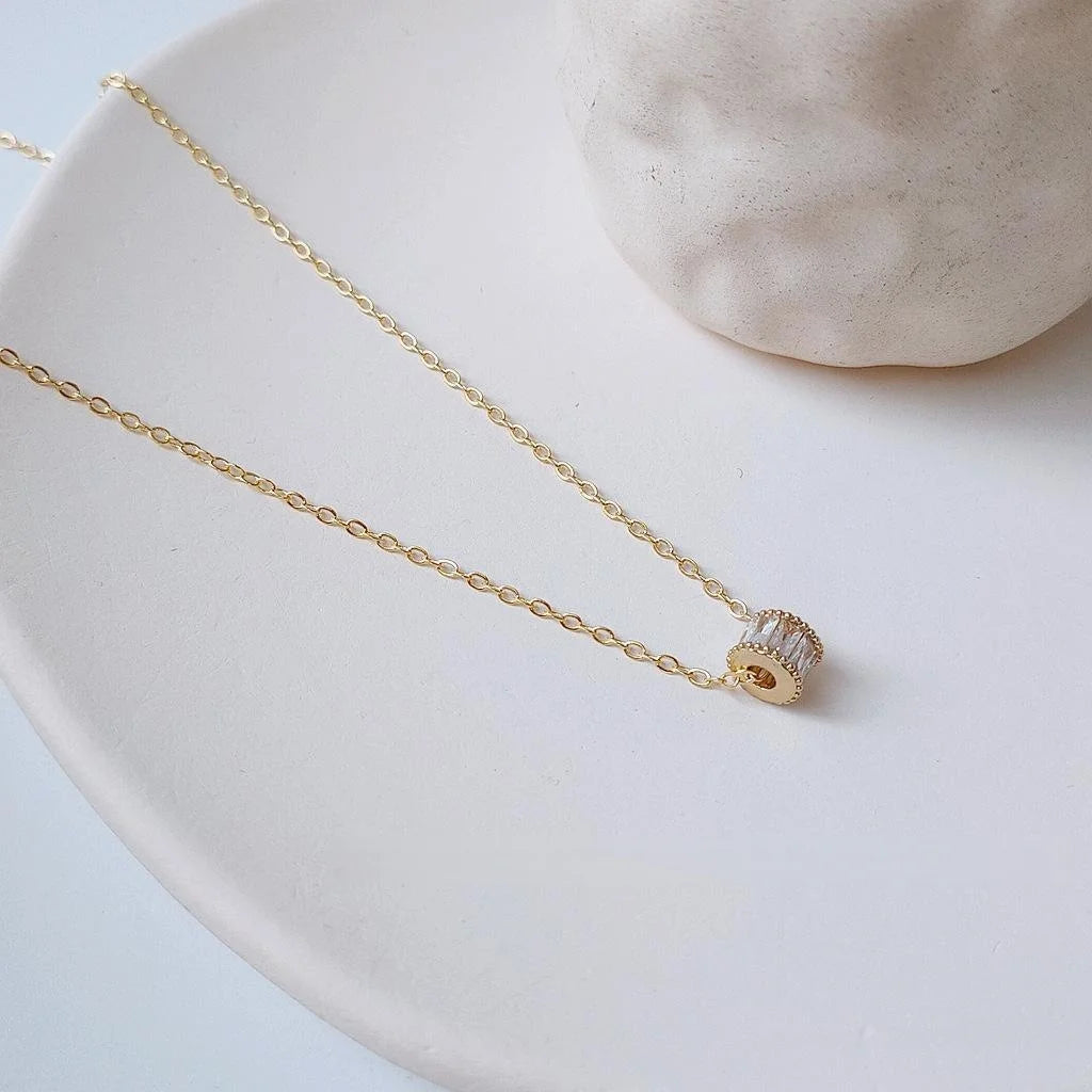 14K Gold Plated Copper Zirconia Micro Pave Slim Waist Pendant Clavicle Necklace Korean Style