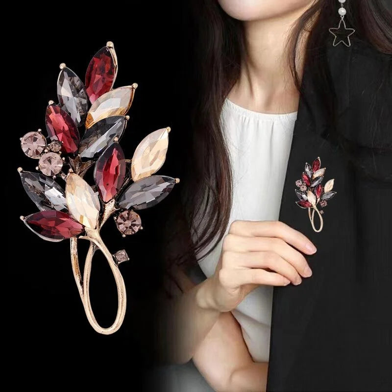 Elegant Crystal Wheat Bouquet Brooch, Alloy Rhinestone Floral Lapel Pin Corsage For Suit Accessory Gift