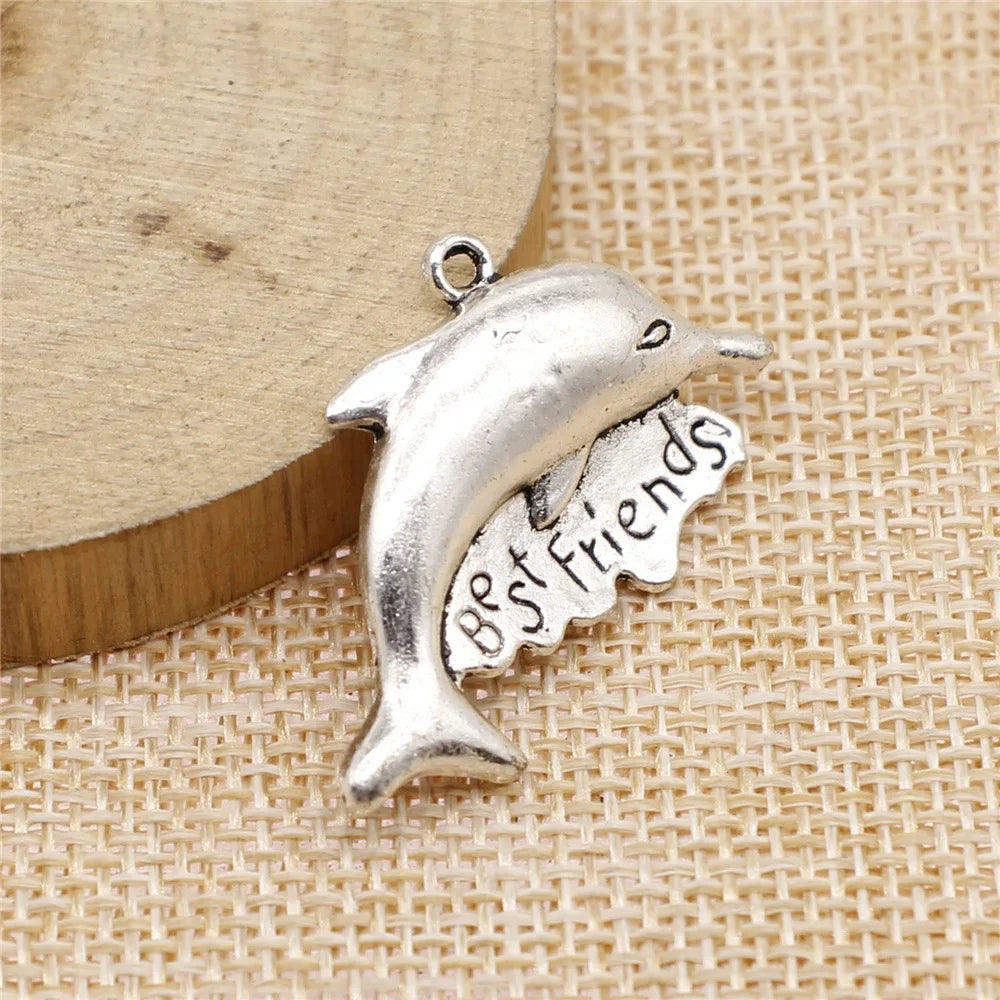 21x35mm 2.8g Zinc Alloy Best Friends Dolphin Charm Pendant for DIY Necklace Bracelet Jewelry Making