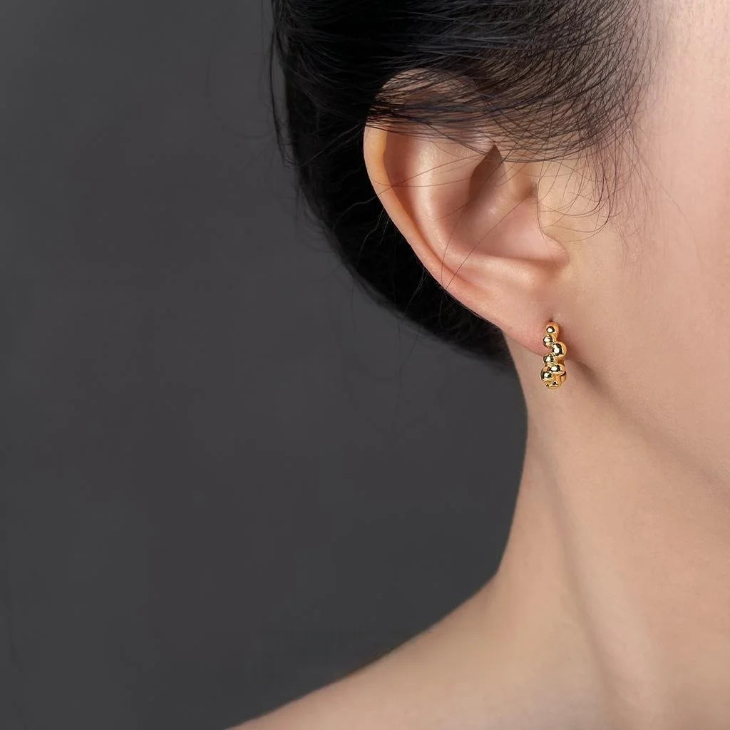 European Style Smooth Gold Bead Copper Stud Earrings Geometric Round Minimalist Office Jewelry