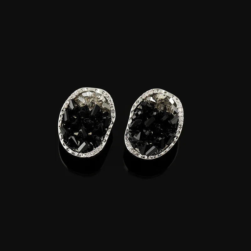 Elegant Oval Geometric Crystal Zircon Gold Tone Stud & Clip On No Piercing Luxury Women's Earrings