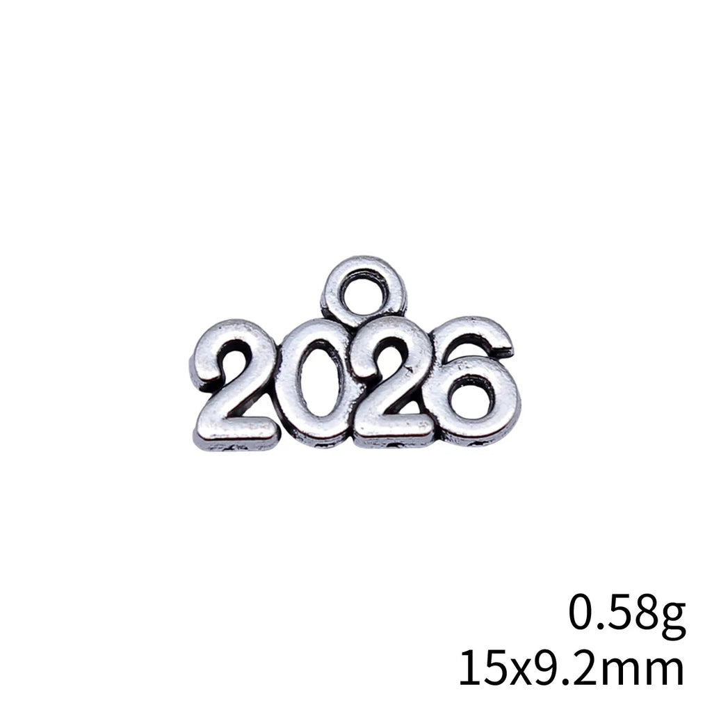 15x9.2mm 0.58g Antique Silver Tone Zinc Alloy Year 2026 Charm Pendant for DIY Graduation Jewelry