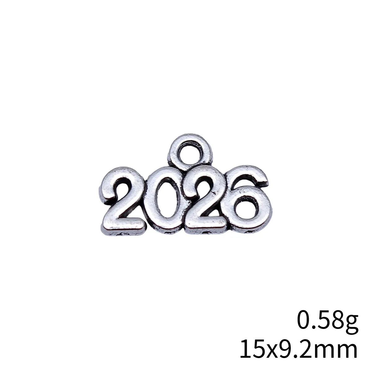 15x9.2mm 0.58g Antique Silver Tone Zinc Alloy Year 2026 Charm Pendant for DIY Graduation Jewelry