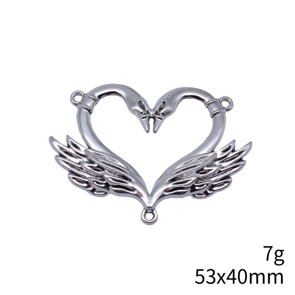 53x40mm 7g Multicolor Zinc Alloy Heart Swan Connector Charm for DIY Necklace Bracelet Jewelry