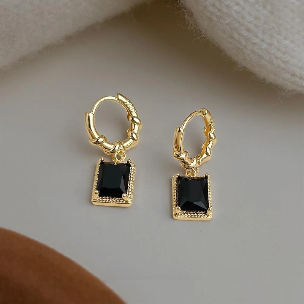 Minimalist Geometric Square Zircon Drop Earrings, Colorfast Plated Eco Copper Jewelry