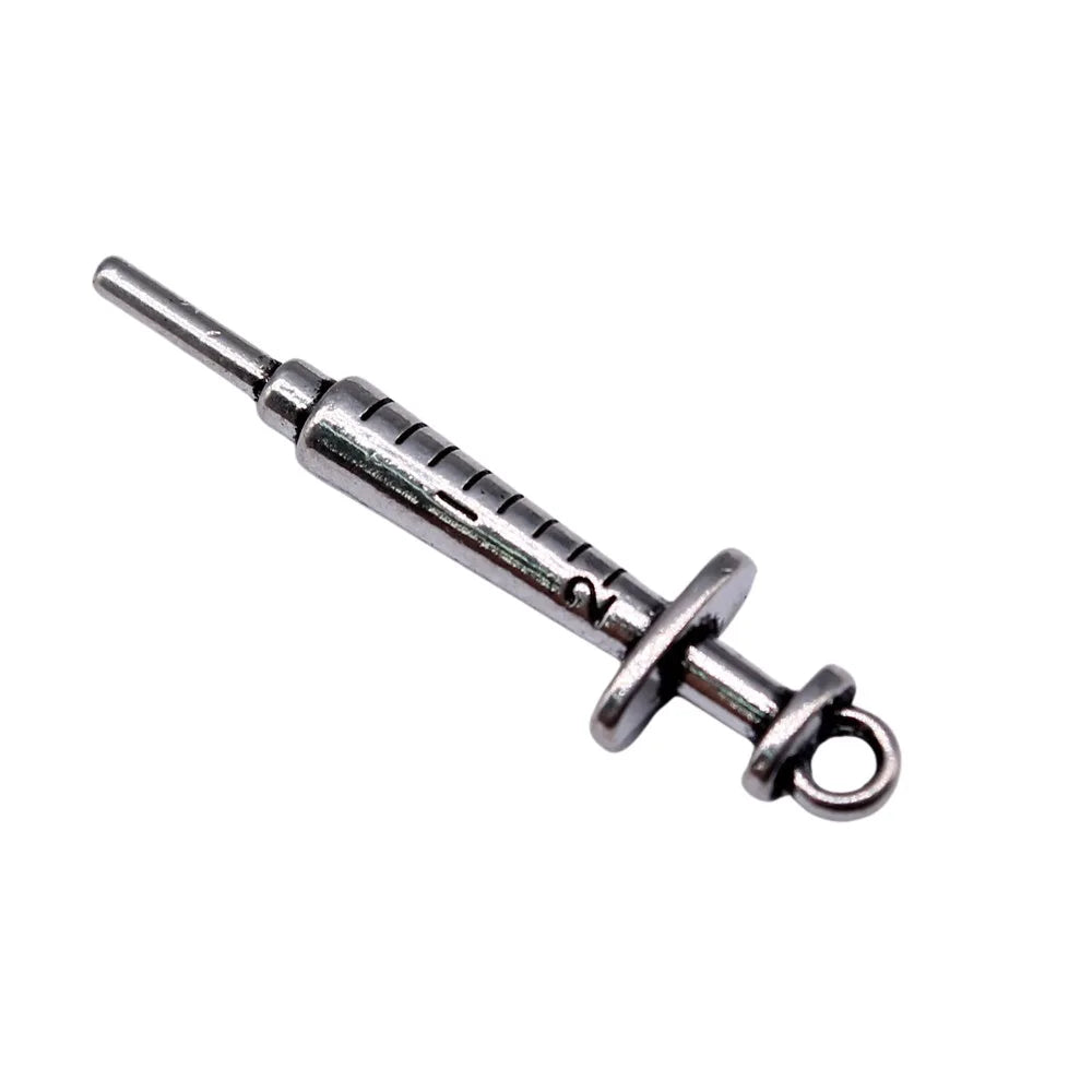 36x9mm 2g Multicolor Zinc Alloy Syringe Charm Pendant for DIY Medical Theme Jewelry Making