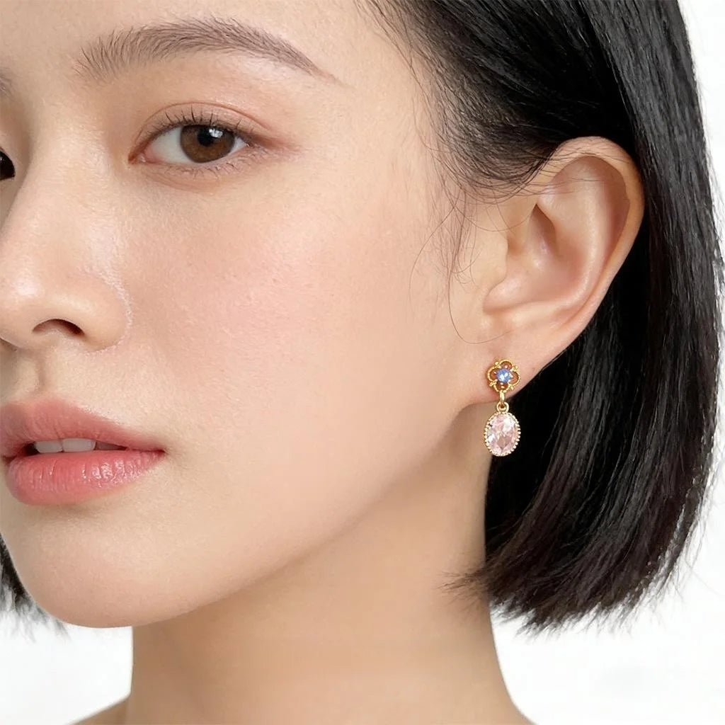 Light Luxury Copper Inlaid Zircon Resin Oval Geometric Floral Drop Earrings For Women