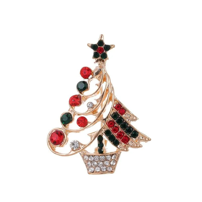 Elegant Christmas Tree Brooch With Alloy Enamel And Rhinestone, Festive Lapel Pin Corsage Gift