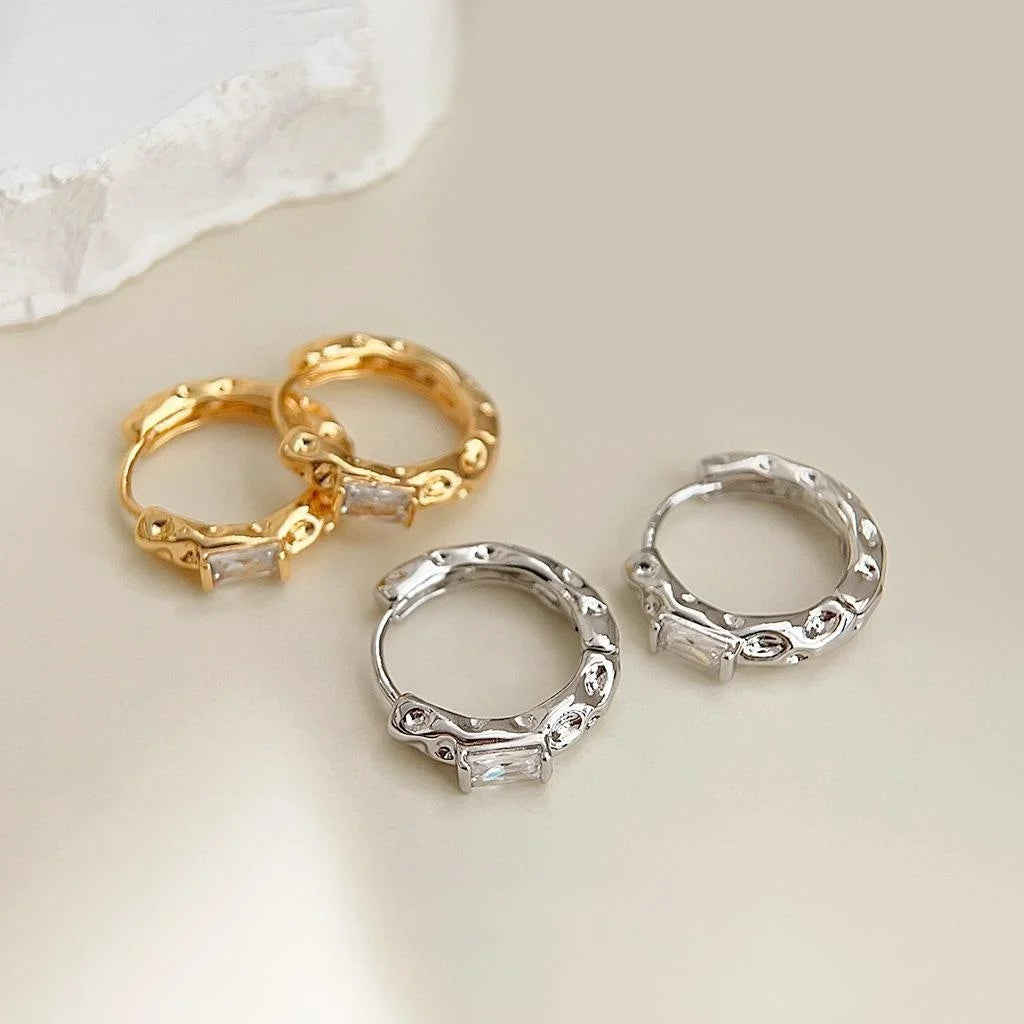 18K Gold Plated Copper Liquid Geometric Stud Earrings With Micro Pave Zircon Light Luxury Women's Jewelry