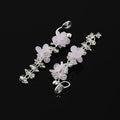 Elegant Light Purple Flower Crystal Long Tassel Stud & Clip On No Piercing Silver Alloy Earrings
