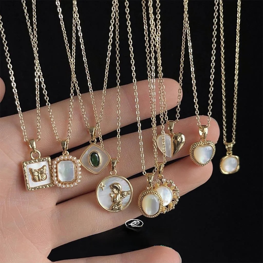 18K Gold Plated Copper Real Shell Heart Geometric French Luxury Clavicle Necklace