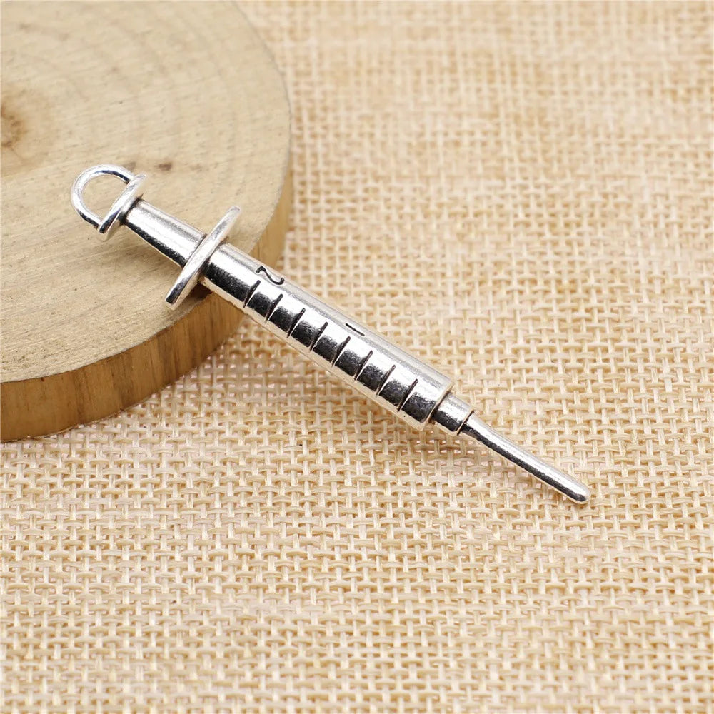 15x62mm 7g Multicolor Zinc Alloy Syringe Charm Pendant for DIY Medical Theme Jewelry Making