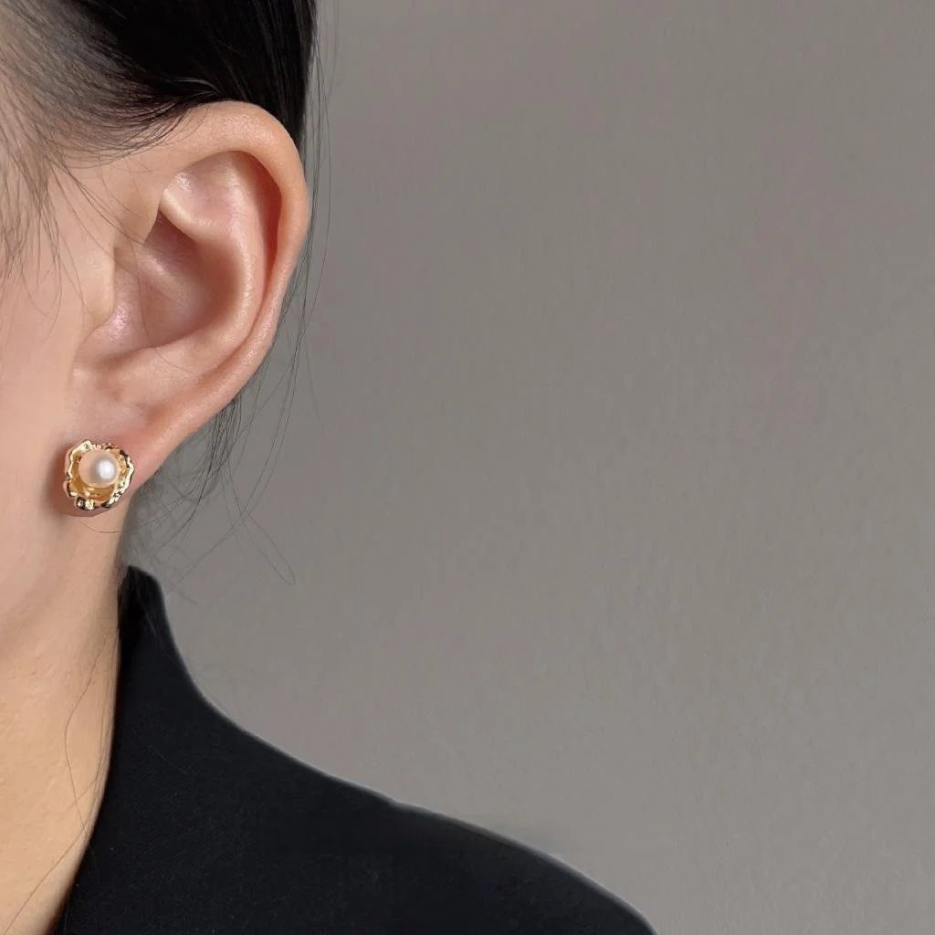 14K Gold Plated Geometric Faux Pearl Drop Earrings, Minimalist Luxury Style