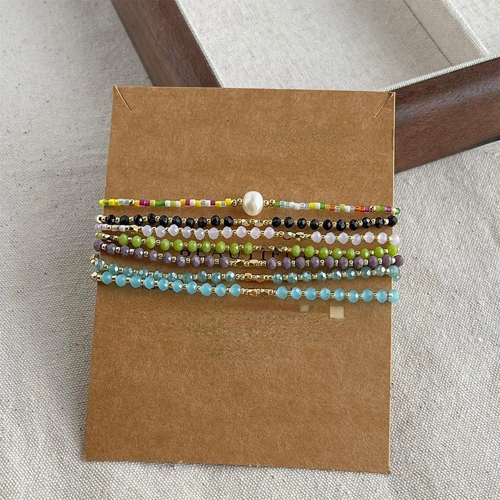 Bohemian Handmade Glass Crystal Beaded Bracelet For Women Geometric Ring Vacation Jewelry
