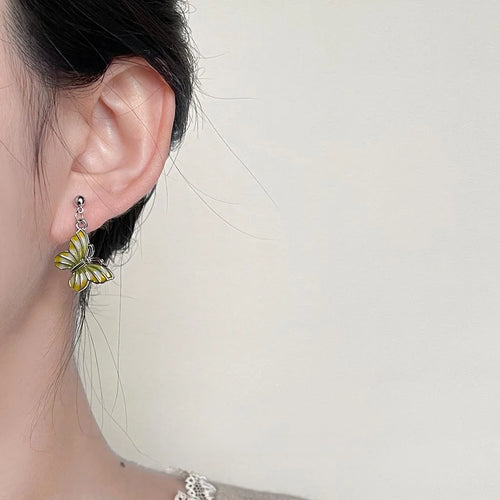 Handmade Forest Style Asymmetric Butterfly Copper Peridot Drop Earrings For Women