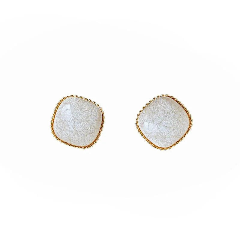 French Vintage 14K Gold Plated Alloy Square Geometric Stud Earrings