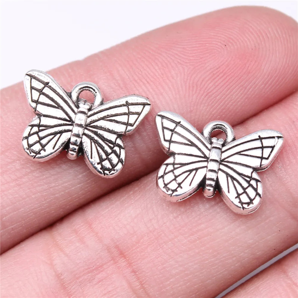 16x11mm 1.7g Antique Silver Zinc Alloy Double Sided Butterfly Charm Pendant for Bracelet Making