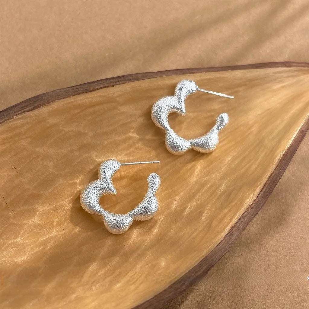 Sandblasted Copper Flower Drop Earrings Sweet Korean Japanese Style