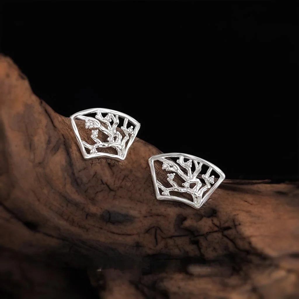 New Chinese Style Geometric Line Plum Blossom Copper Stud Earrings