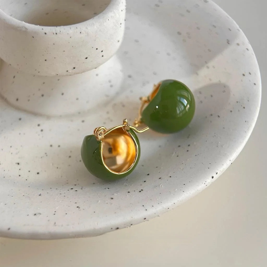 14K Gold Plated Copper Round Enamel Bean Drop Earrings Handmade Luxury Geometric Jewelry
