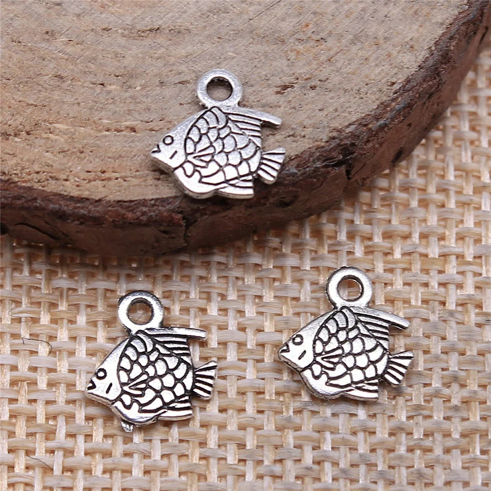 10x9mm 0.4g Antique Silver Zinc Alloy Tropical Fish Charm Pendant for DIY Ocean Jewelry Making