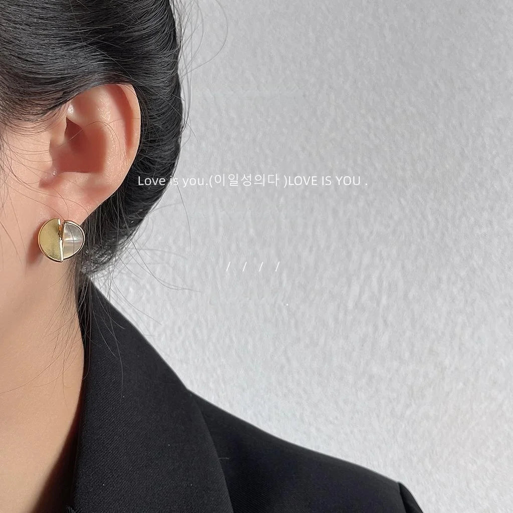 14K Plated Shell Round Stud Earrings Irregular Geometric Copper Jewelry