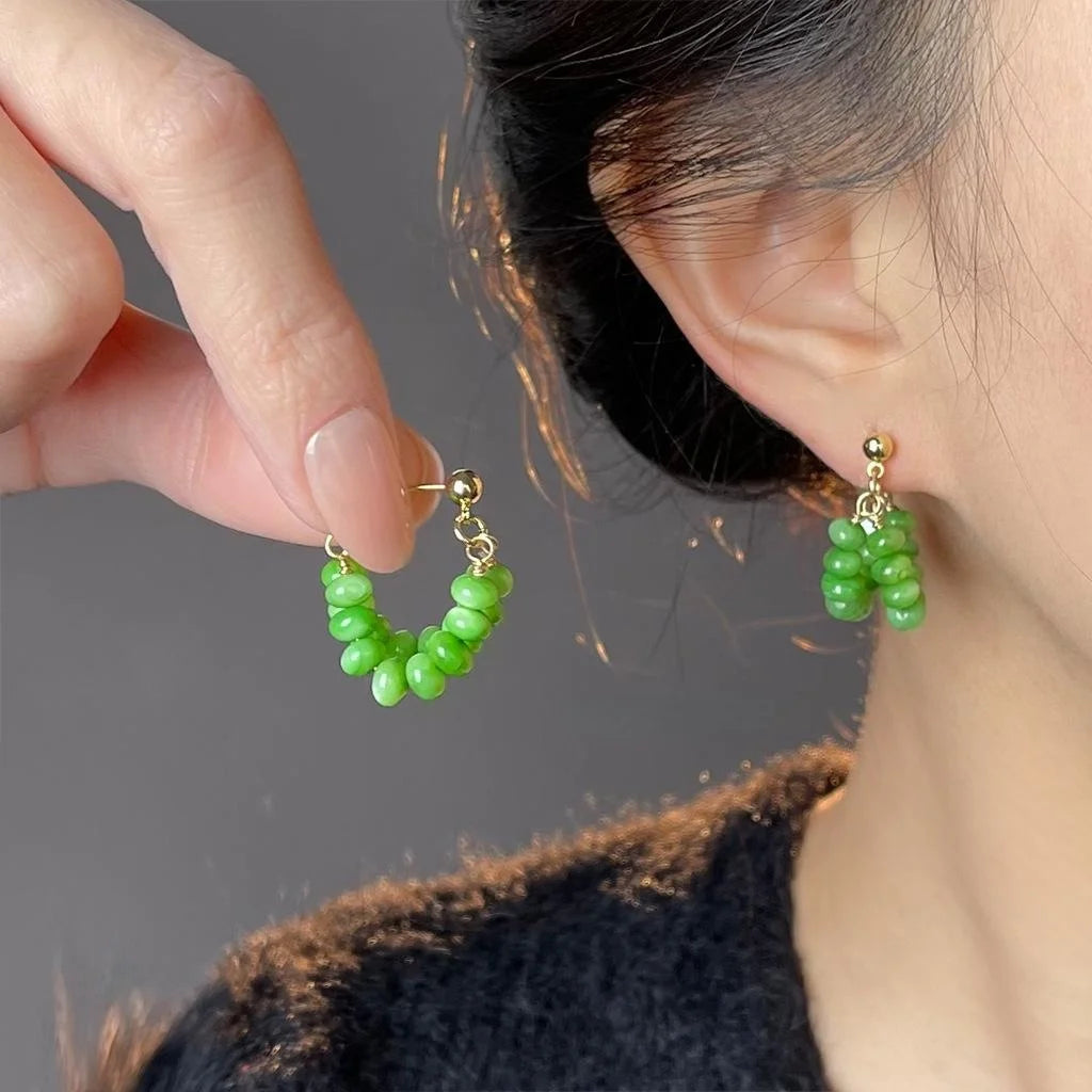 Sweet Forest Style Double Layer Shell Geometric Round Hoop Drop Earrings For Women