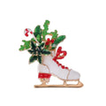 Cute Enamel Christmas Ice Skate Boot Brooch With Rhinestone Holly Poinsettia, Alloy Lapel Pin Gift