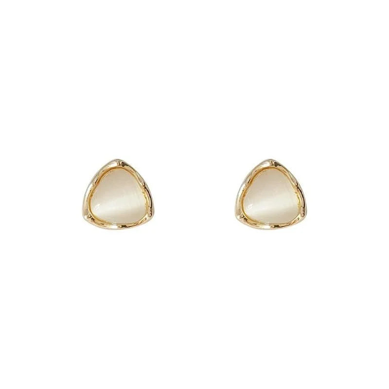Mini Glass Cat Eye Stone Copper Drop Earrings 14K Plated Cute Floral Geometric Jewelry