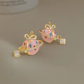 Sweet Strawberry Enamel Copper Zircon Stud Earrings Handmade Painted Fruit Geometric Jewelry
