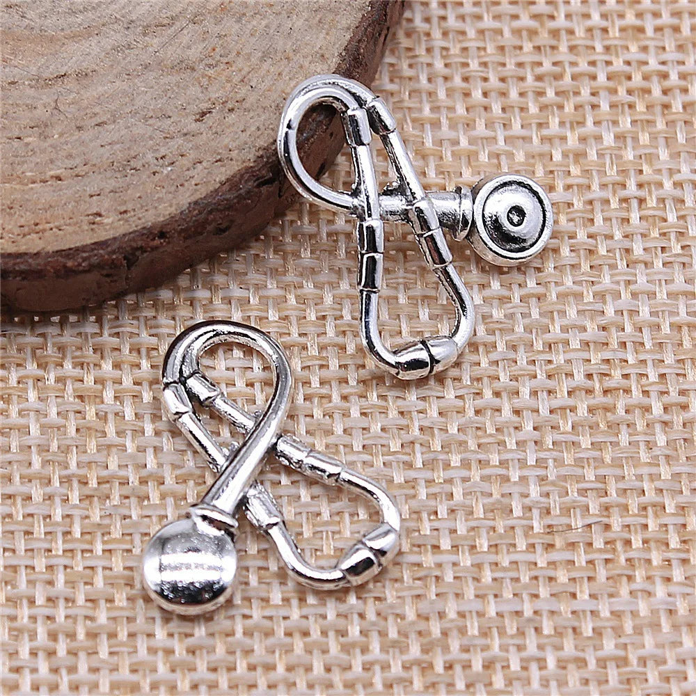 18x23mm 1.7g Antique Silver Zinc Alloy Stethoscope Charm Pendant for Medical Theme Jewelry