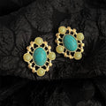 Vintage Synthetic Turquoise Resin Oval Hollow Geometric Drop Earrings