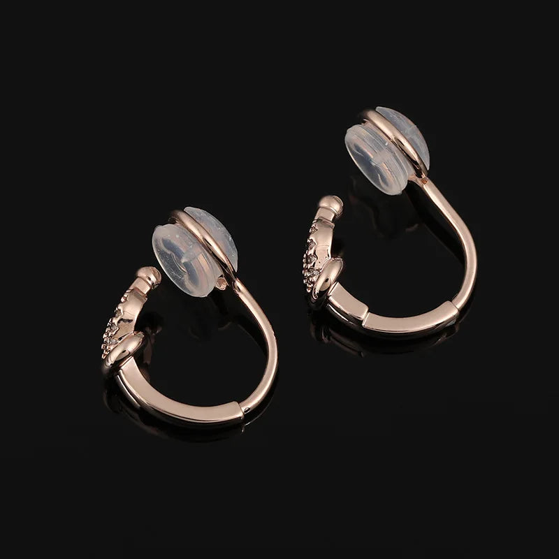Elegant Rose Gold Alloy Knotted Small Hoop Stud & Clip On No Piercing Silicone Pad Rhinestone Earrings