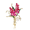 Elegant Red Rhinestone Wheat Bouquet Brooch With Pearl And Enamel Leaves, Gold Alloy Lapel Pin Gift