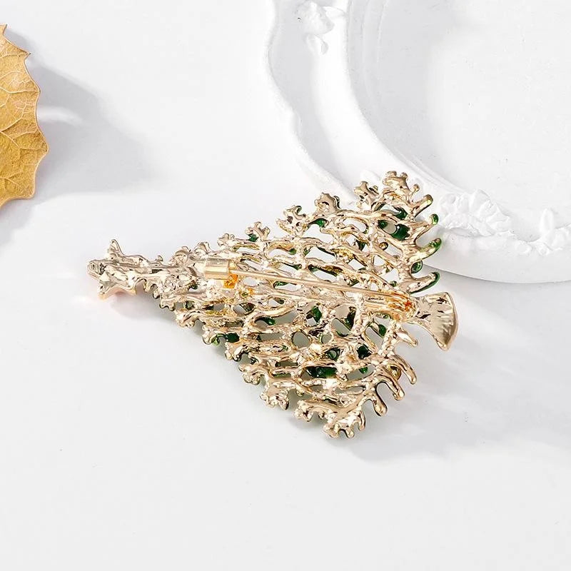 Elegant Enamel Christmas Tree Brooch With Colorful Rhinestones, Star Top Lapel Pin Corsage Gift