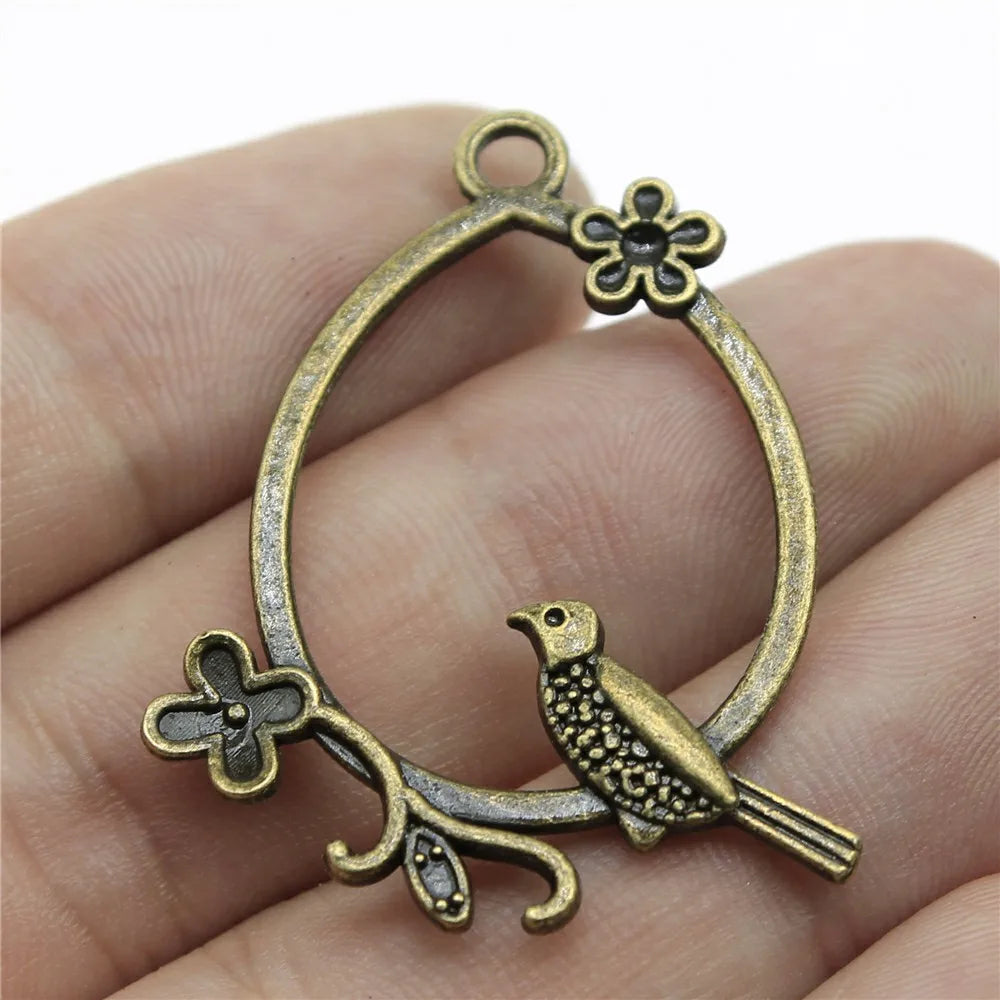 39x30mm 3.1g Multicolor Zinc Alloy Flower Bird Earring Charms for DIY Earrings Jewelry Making