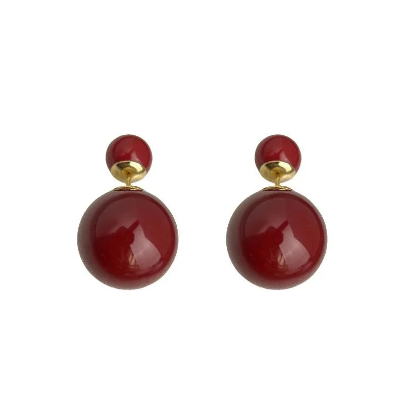 Two Way Round Glass Pearl Copper Drop Earrings High End Fashion Geometric Jewelry