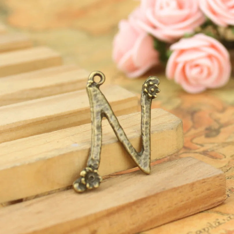 28x20MM Zinc Alloy Letter N Charm Pendant for DIY Necklace Bracelet Jewelry Making