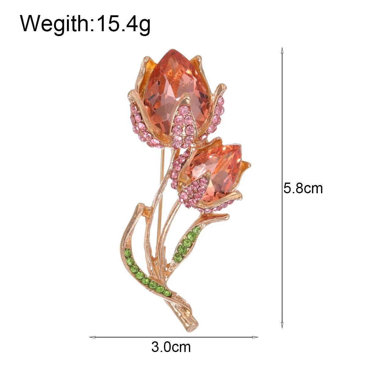 Elegant Tulip Flower Brooch With Glass Crystal Rhinestones, Rose Gold Alloy Lapel Pin Corsage Gift
