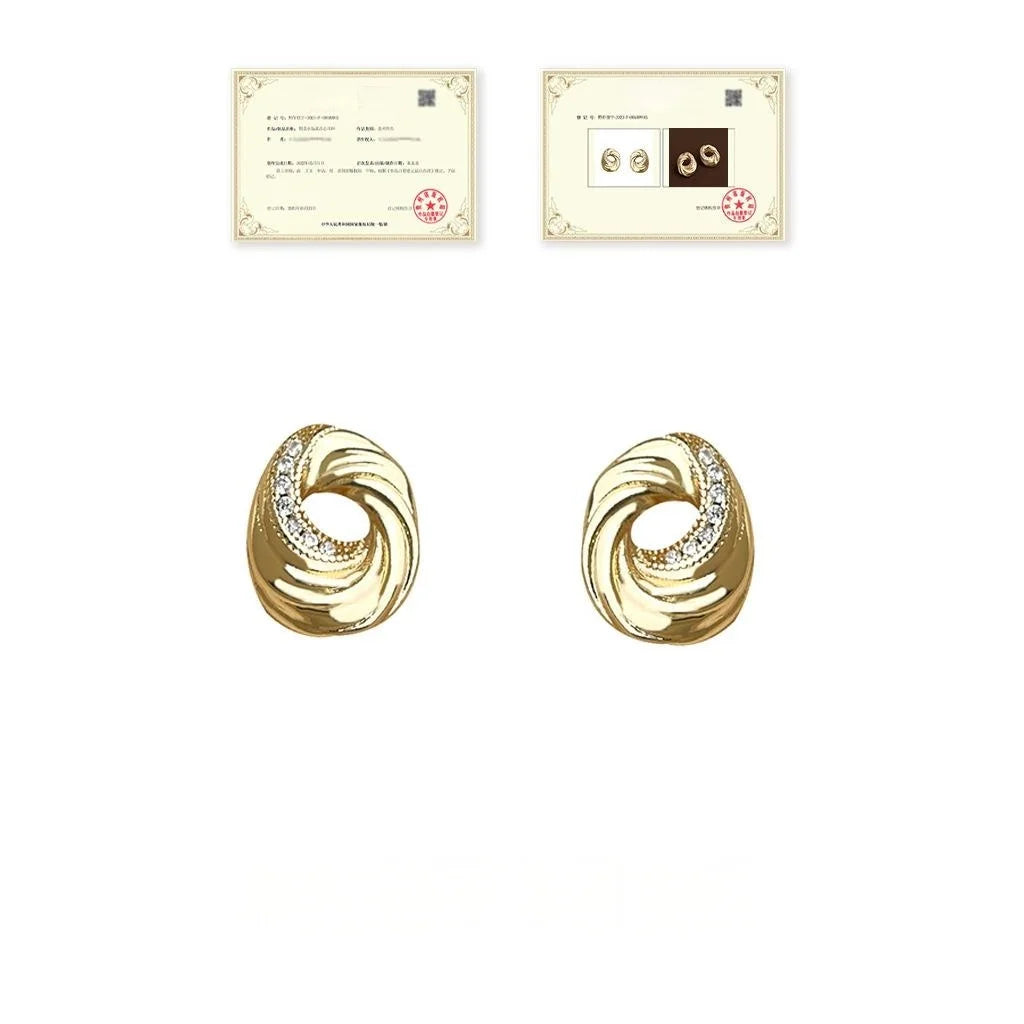 Vintage Irregular Cookie Biscuit Geometric Zircon 14K Gold Plated Stud Earrings