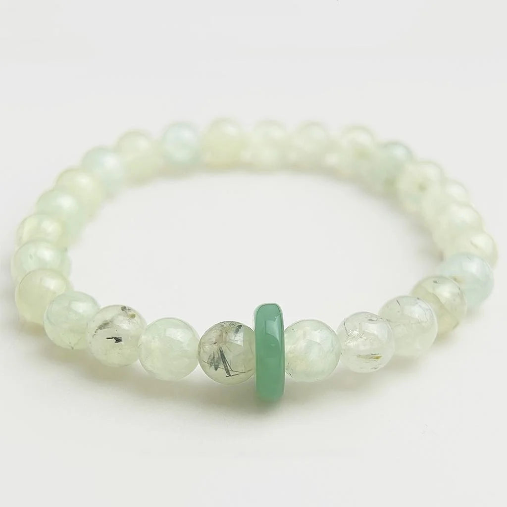New Chinese Style Natural Stone Prehnite Crystal Bracelet For Women With Geometric Round Ring Design