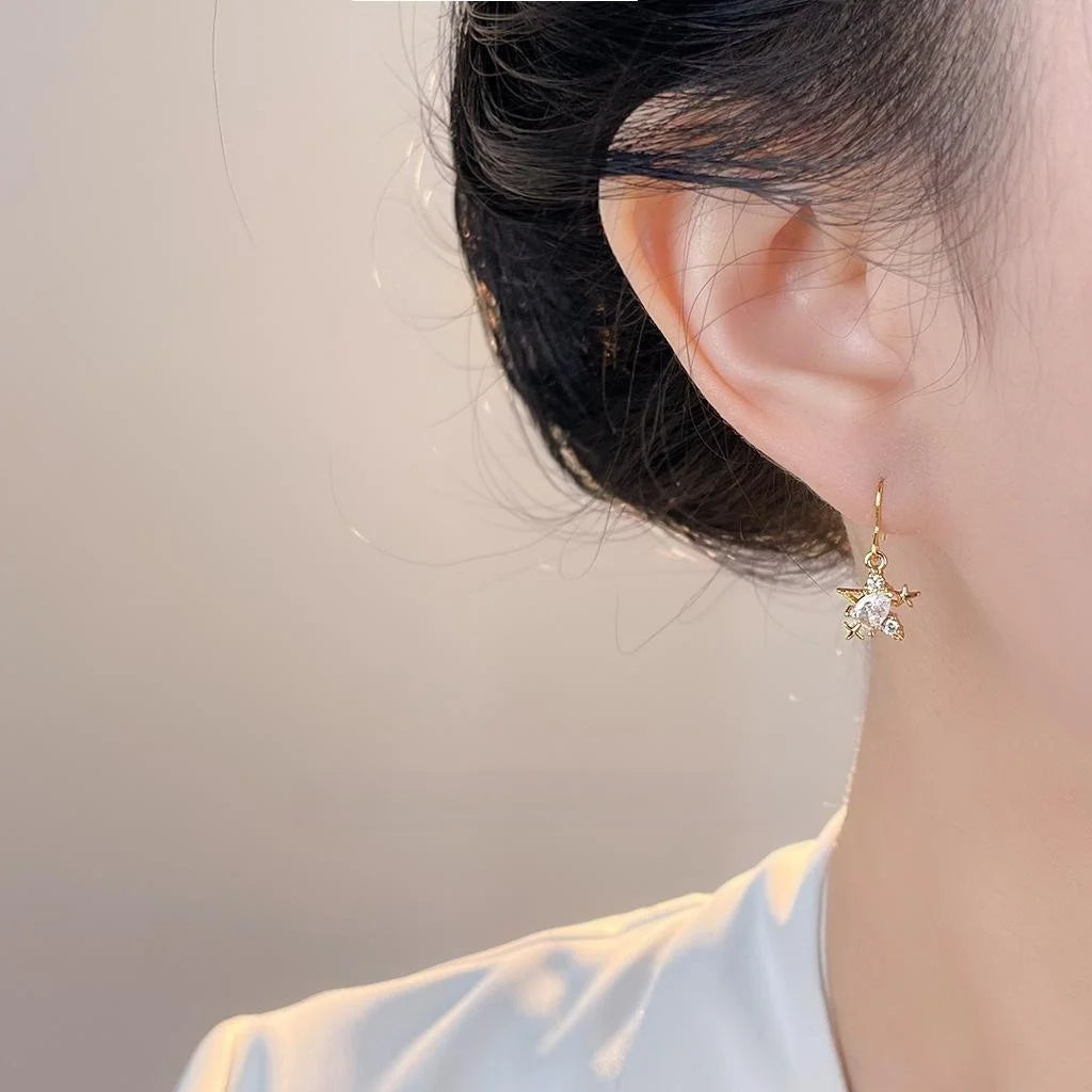 Mini Zircon Starfish Drop Earrings Copper Light Luxury Simple Daily Wear Jewelry
