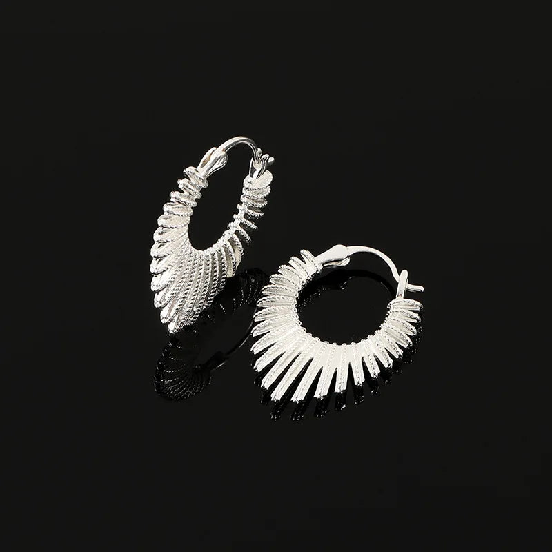 Elegant Silver Alloy Textured Heart Hoop Stud & Clip On No Piercing Minimalist Line Statement Earrings